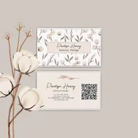 Watercolor Botanical Floral Greenery QR Code Pink  Business Card