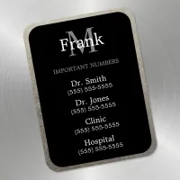 Silver and Black Important Phone Numbers Magnet