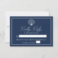 Navy Blue Beach Seashell Elegant Wedding RSVP Card