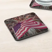 American Flag and Fireworks Drink Coaster