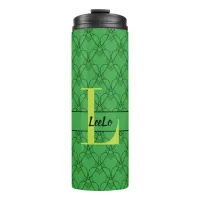 Green Hearts Custom Monogram and Name Thermal Tumbler