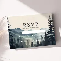 Rustic Watercolor Pine Tree Mountain Wedding RSVP