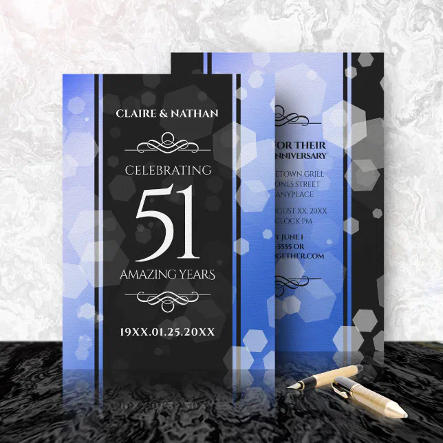 Elegant 51st Sapphire Wedding Anniversary Invitation