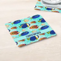 Tropical Aquarium Reef Fish Design Square Paper Coaster