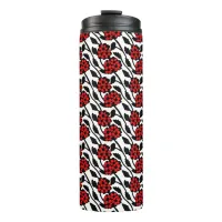 Pretty Floral Pattern in Red, Black and White Thermal Tumbler