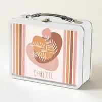 Cute Leaves and stripes pattern boho color palette Metal Lunch Box