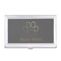 Paw Print Logo In Gray and Gold Business Card Case