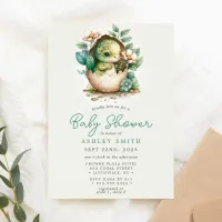 Floral Dinosaur Egg Watercolor Boy Baby Shower Inv Invitation