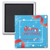 Festive Red Ribbons and Snow Merry Christmas  Magnet