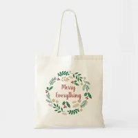 Holly Berry Pine Wreath Merry Everything Photo  Tote Bag