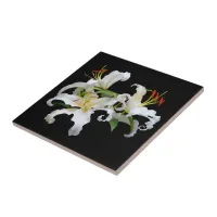 Elegant Casablanca White Oriental Lilies Ceramic Tile