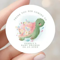 Sea Turtle Floral Baby Shower Thank You Classic Round Sticker