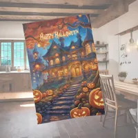 Spooky villa in the forest, pumpkins, Halloween Kitchen Towel