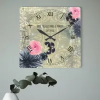 Elegant Vintage Chic Damask Butterflies Flowers Square Wall Clock