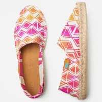 Bold Summer Pink Orange Diamond Block Print Batik Espadrilles