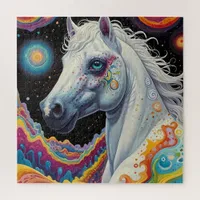 Whimsical Painted Horse: An Abstract Space Jigsaw Puzzle