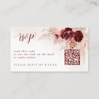 Boho Pampas Grass Wedding QR Code RSVP Card