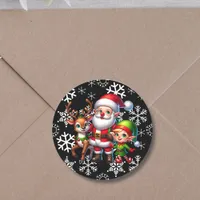 Cute Chibi Santa, Elf and Reindeer Christmas Classic Round Sticker