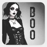 Boo Halloween Gothic Lady  Square Sticker