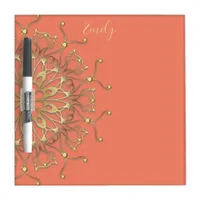 Pink Salmon & Gold Filigree Mandala With Diamonds  Dry Erase Board