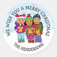 Wishing you a Merry Christmas Carolers Classic Round Sticker