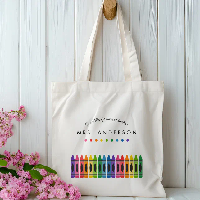 Rainbow Crayons Kindergarten Teacher Gift Tote Bag