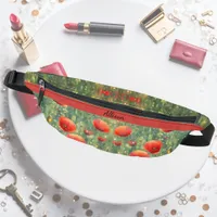 Glowing field of red poppies, personalizable  fanny pack