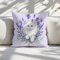 Elegant Lavender and Cat Birthday Throw Pillow