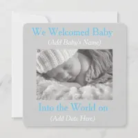 Gray and Blue Baby Boy Birth Announcements