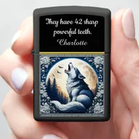 A Majestic Wolf Howls at the Moonlit Sky in Winter Zippo Lighter