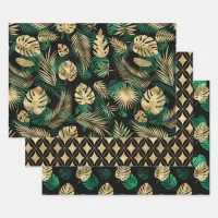 Gold & Green Tropical Leaves Wrapping Paper Sheets