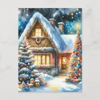 Pretty House Decorated in Festive Christmas Decor Holiday Postcard