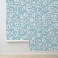 Abstract Waves Pattern Light Blue and White Ocean Wallpaper