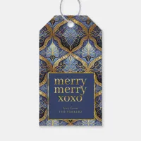 Blue Gold Christmas Merry Merry Pattern#31 ID1009 Gift Tags