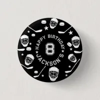 Hockey black and White Themed Kids Birthday Party Button