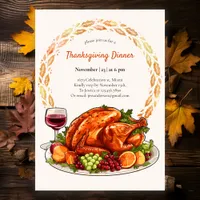 Modern Turkey Autumn Watercolor Thanksgiving Invitation