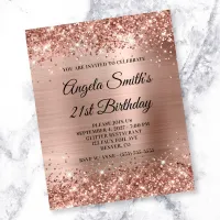 Glittery Rose Gold Foil 21st Birthday Invite Flyer