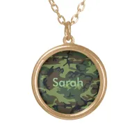 Custom Name Camouflage Army Green Abstract Gold Plated Necklace