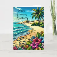 Tropical Ocean Happy Anniversary Personalized Card