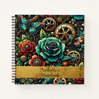 Beautiful Steampunk Themed Gears and Roses Notebook