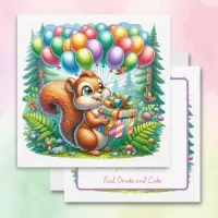 Cute Watercolor Cartoon Squirrel Birthday Invitation