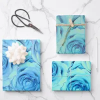 Opulent rose design in  turquoise                  wrapping paper sheets