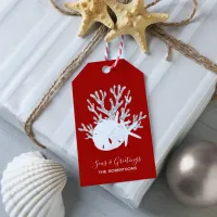 Coastal Beach Christmas Red Seas and Greetings Gift Tags