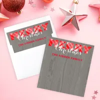 Merry Christmas Red Festive Plaid Script On Wood Envelope Liner