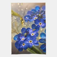 Forget-me-not flower with gold accents  kitchen towel