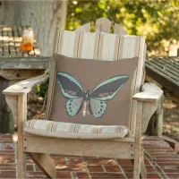 Elegant Teal Brown and Black Butterfly Outdoor Pillow