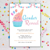 Watercolor Gender Reveal Party Blue Pink Cupcake  Invitation