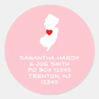 Red Heart New Jersey Address Classic Round Sticker