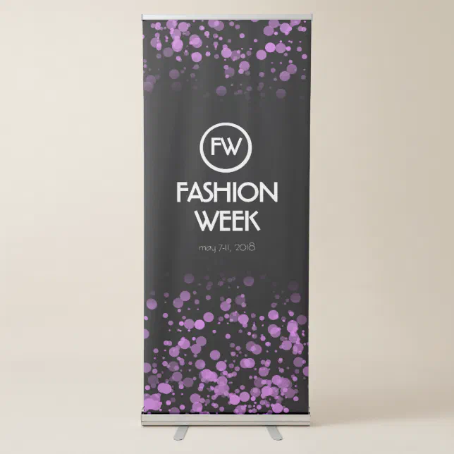 Elegant Purple Confetti Fashion Week Announcement Retractable Banner