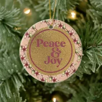 Peace and Joy, Burgundy and Gold Poinsettia  Ceramic Ornament